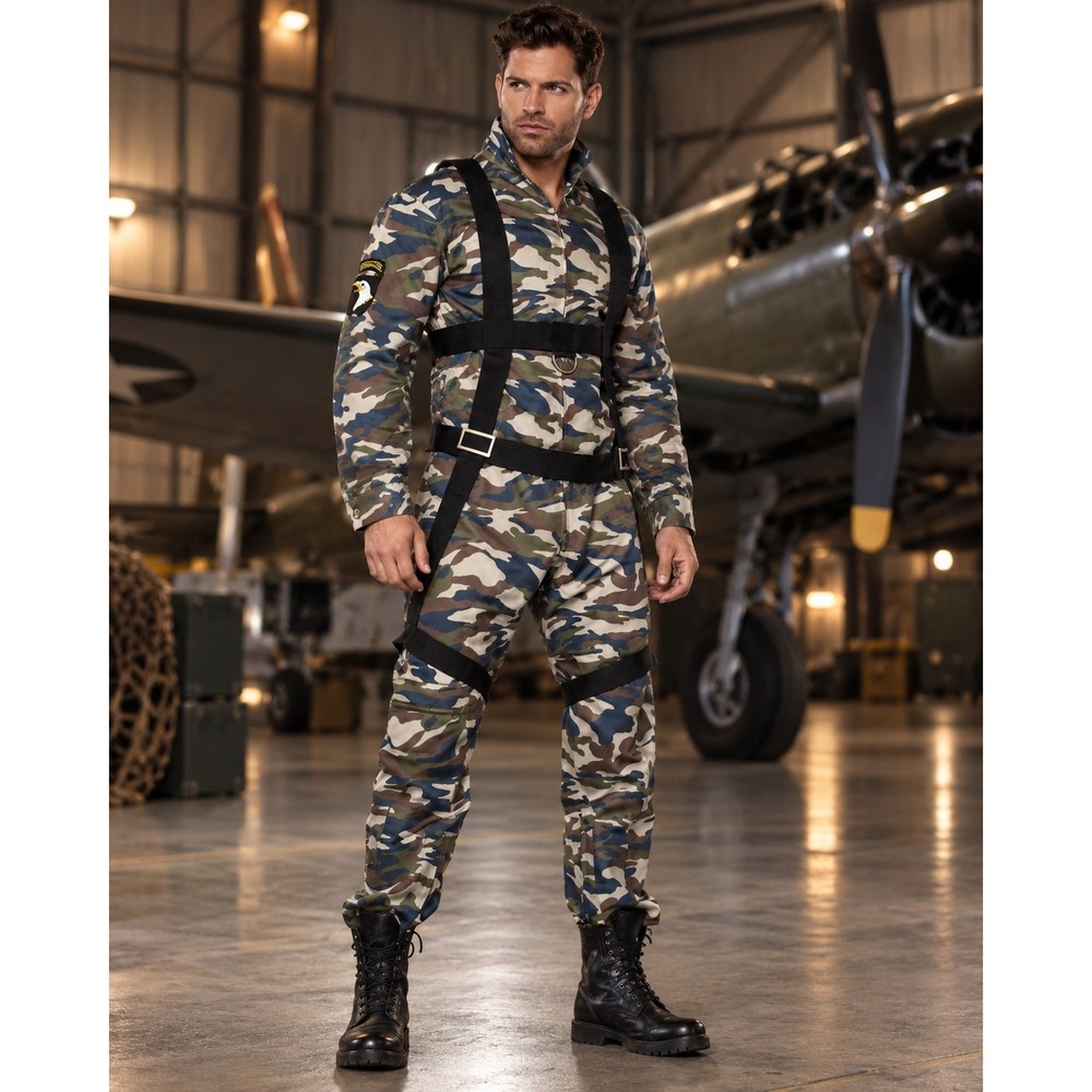 Leg Avenue Paratrooper Costume Mens L Camouflage Flight Suit Harness 85279